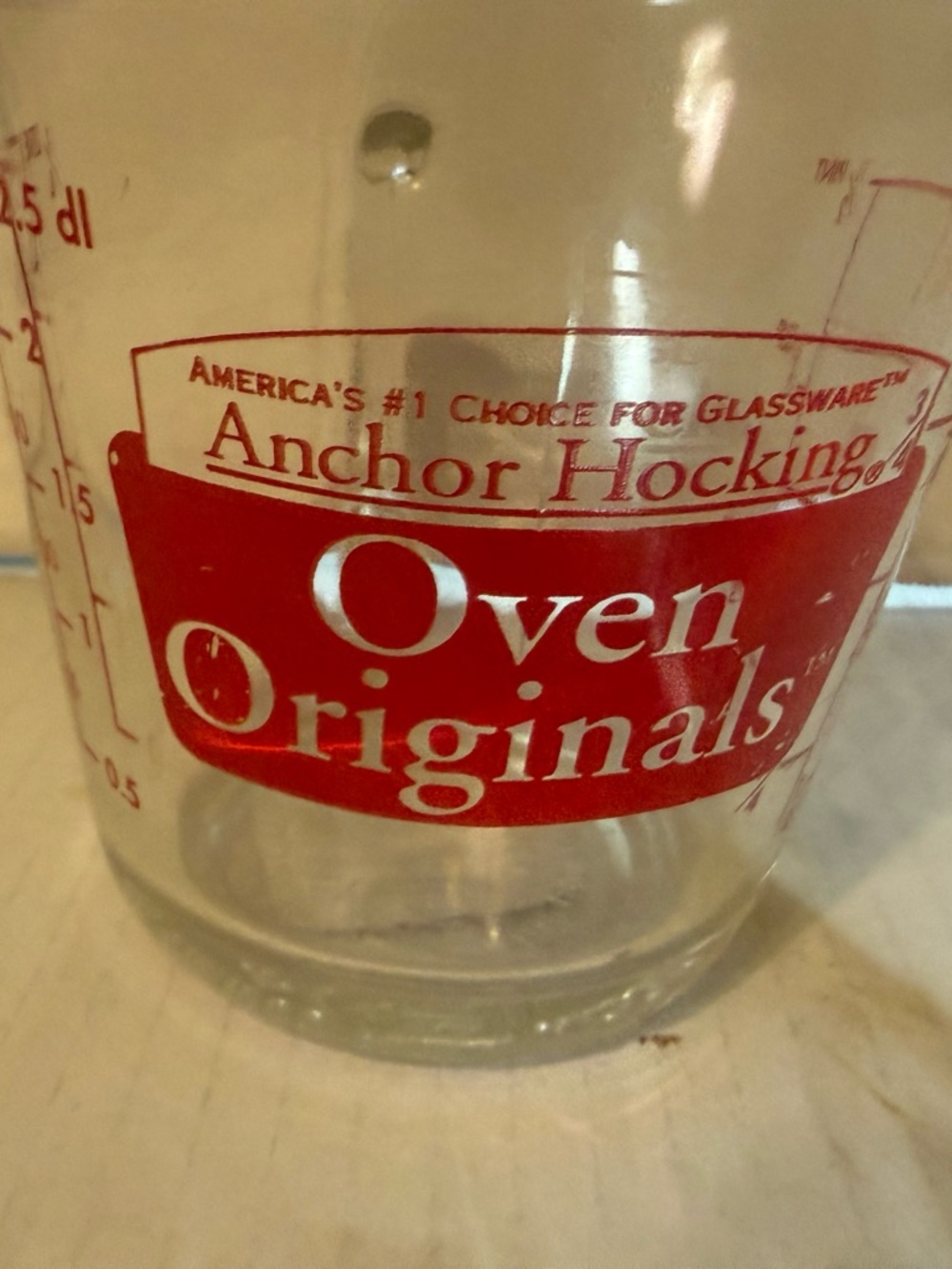 Anchor Hocking Clear Glass Measuring Cup with Red Oven Originals Logo